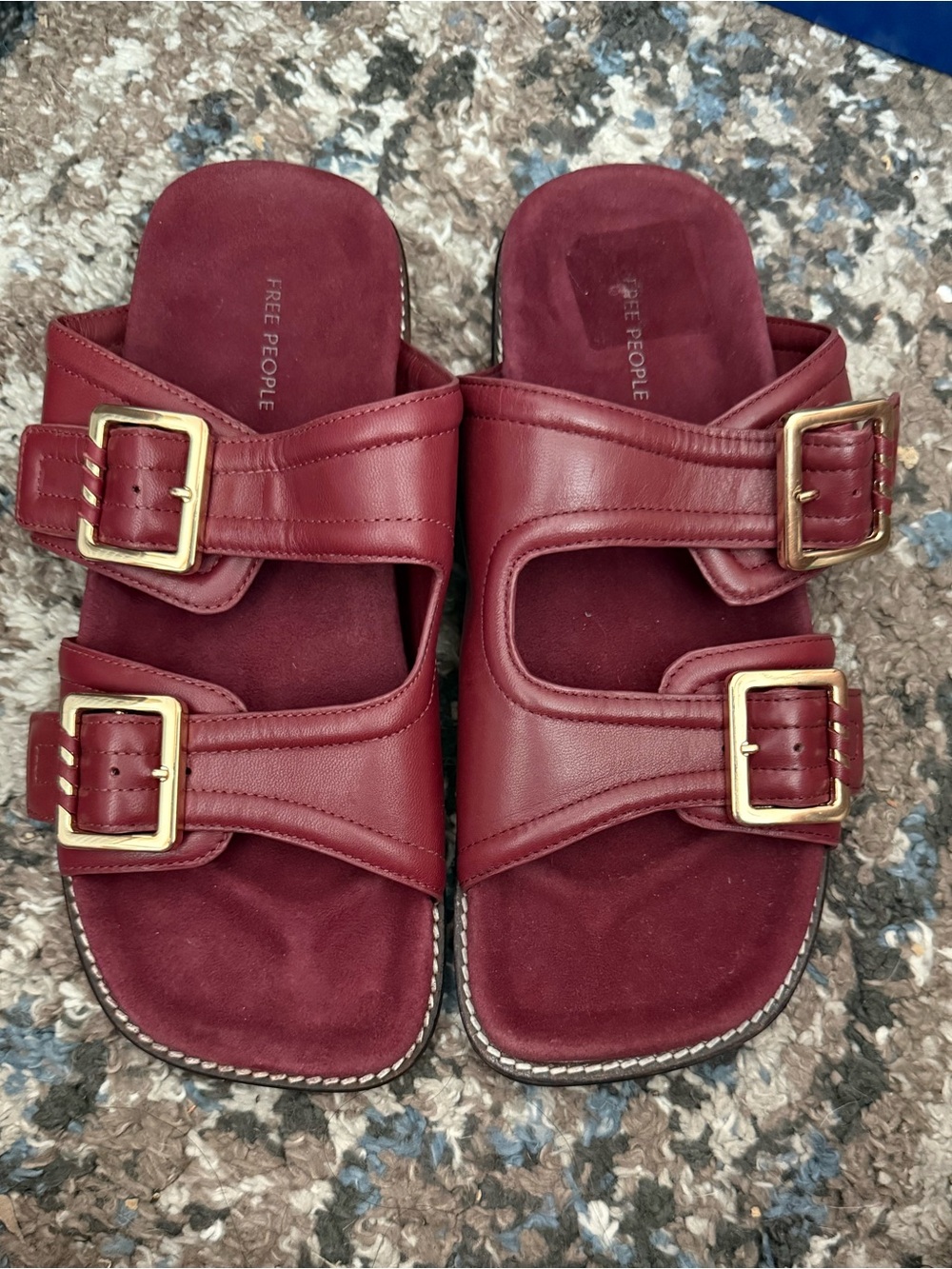 Free People Sage Square Toe Footbed Slides Cabernet Wine Leather 8.5